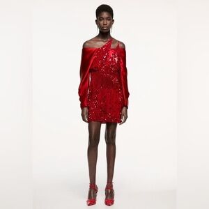 ZARA VELVET SEQUINED RED DRESS BRAND NEW WITH TAGS SMALL BLOGGERS FAV
